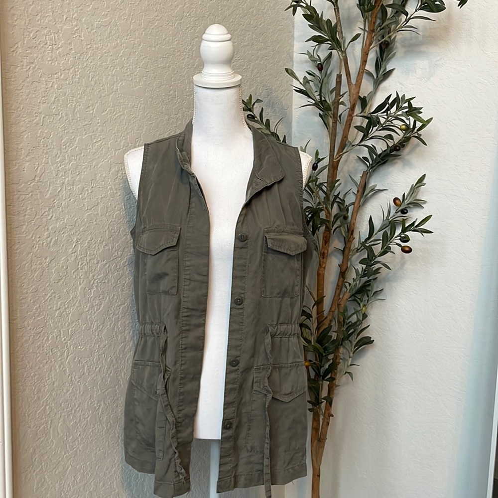 Vintage Y2K Faded Glory Distressed Sleeveless Utility Cargo Style Vest Size S